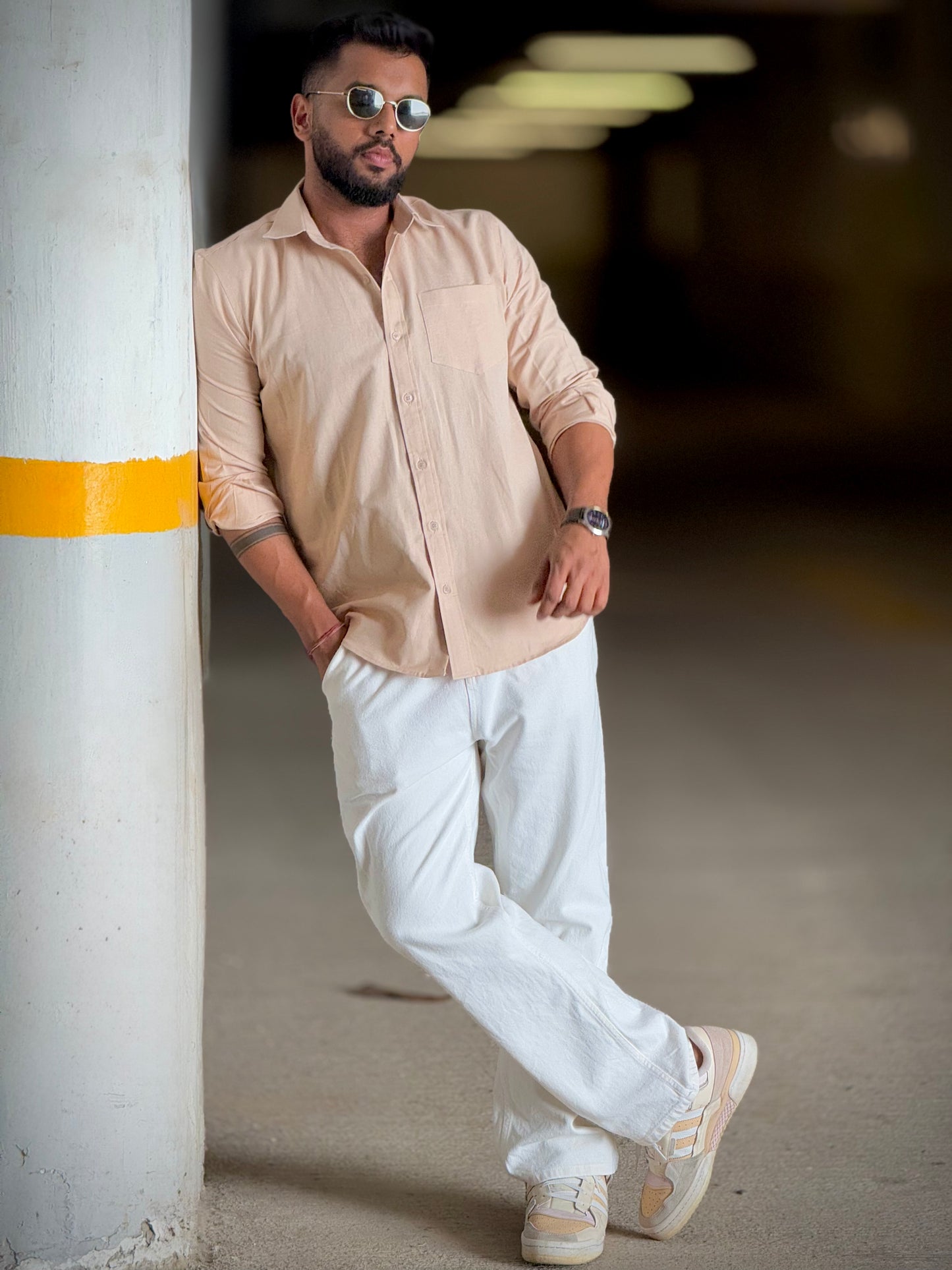 #MBA1901 Men's Pure Linen shirt- Warm ivory