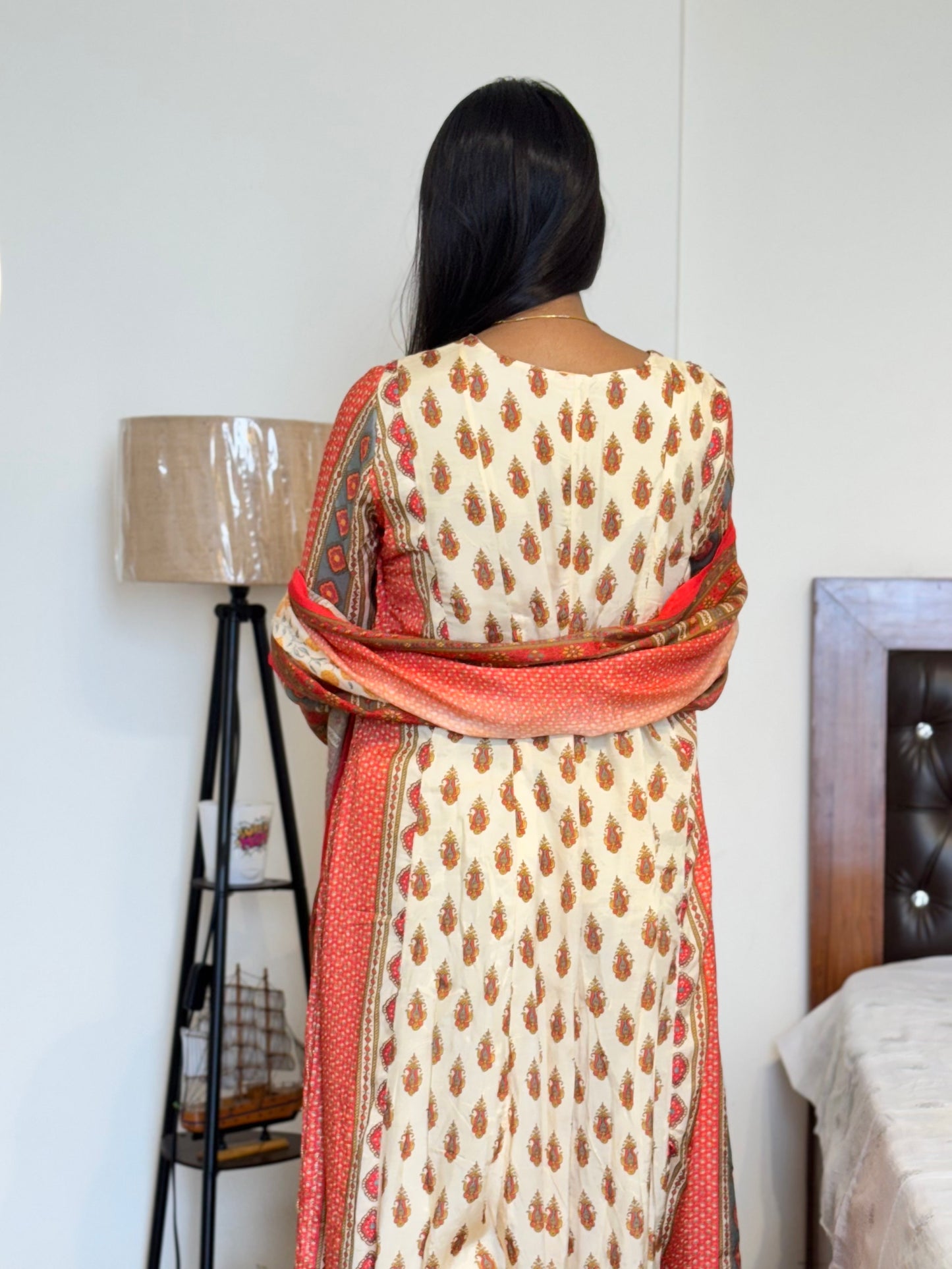 #MBA2026 Muslin Silk kalidaar anarkali set- off white