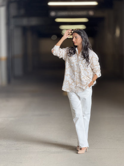 #MBA1902 Baggy linen shirt- Warm ivory