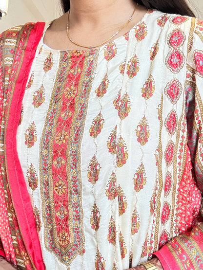 #MBA2026 Muslin Silk kalidaar anarkali set- off white