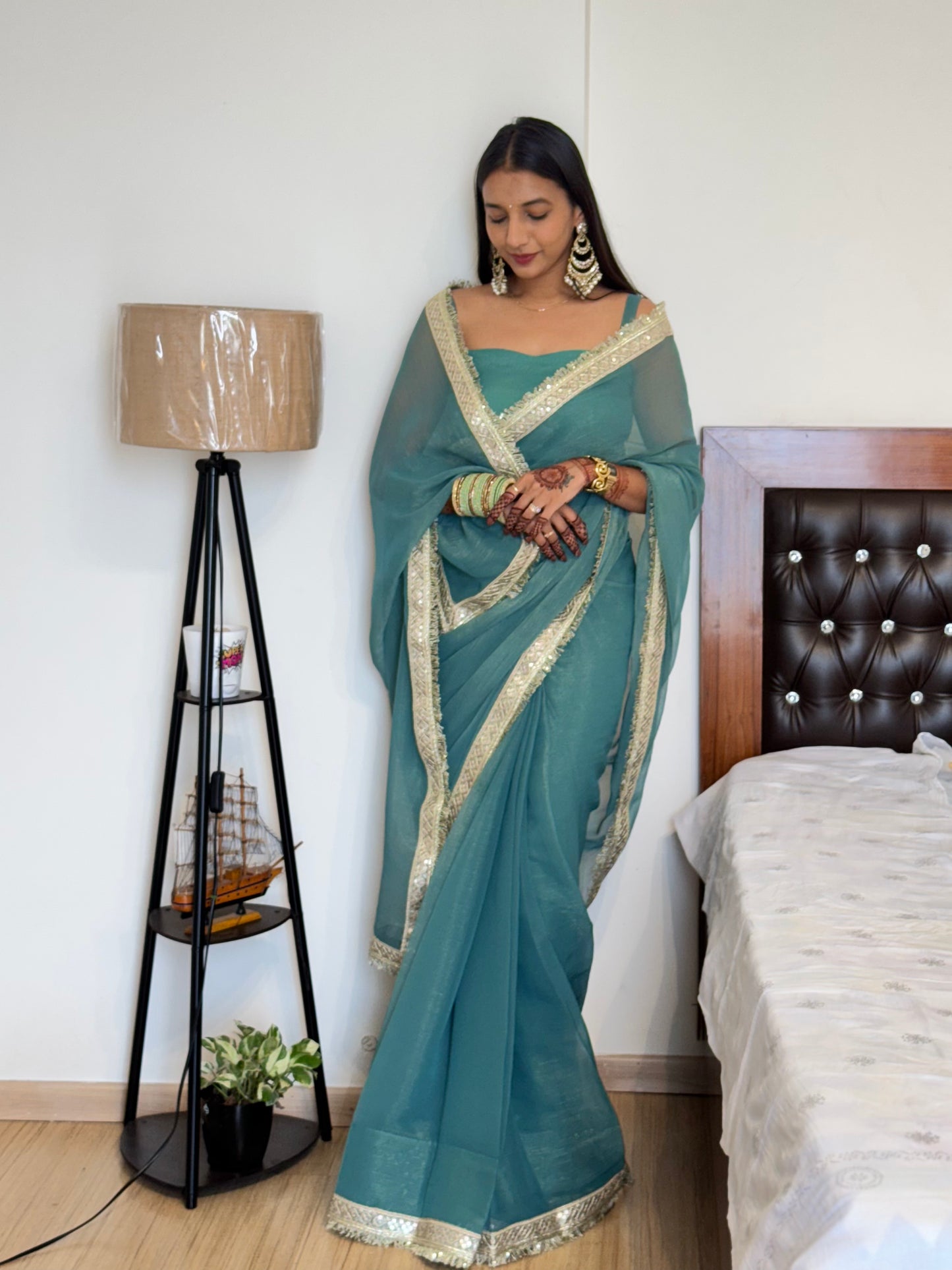 #MBA2028 Madhuri teal 1 min saree and blouse