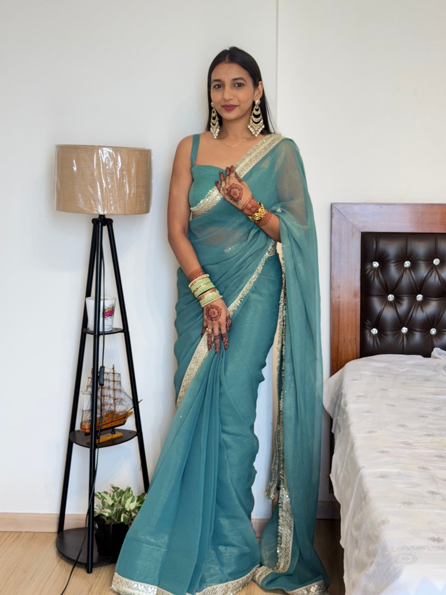 #MBA2028 Madhuri teal 1 min saree and blouse