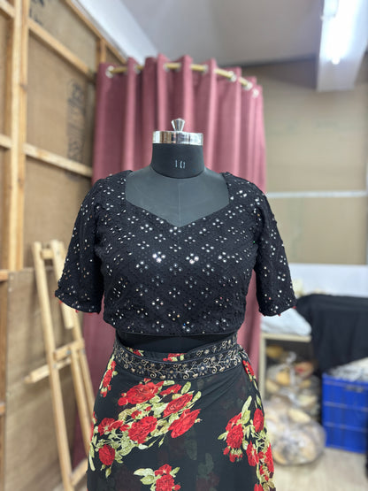 #MBA2096 Black rose 1 min saree and blouse