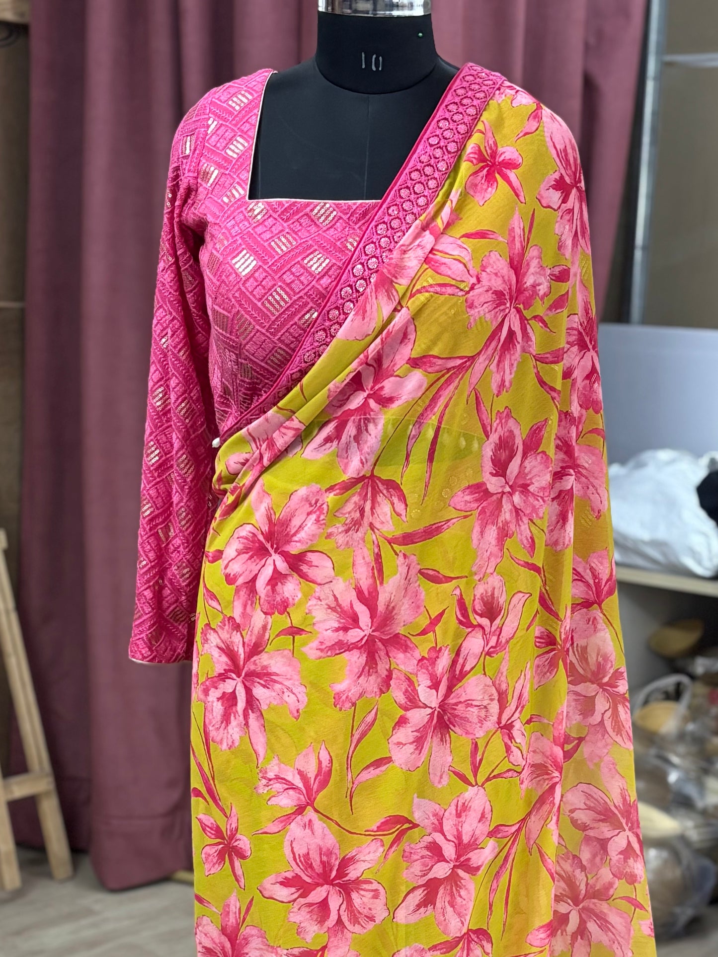 #MBA2095 Pink petals 1 min saree and blouse