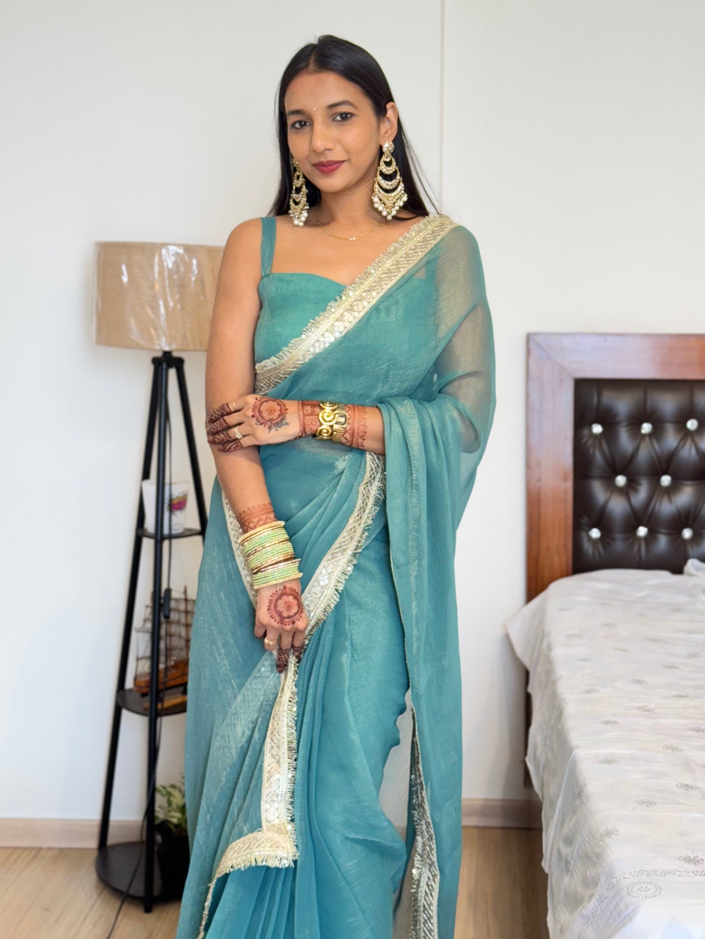 #MBA2028 Madhuri teal 1 min saree and blouse