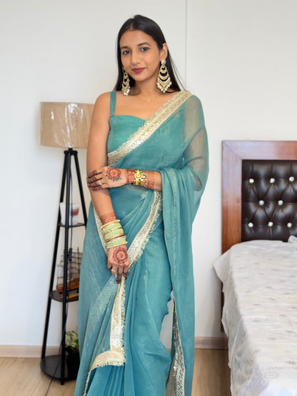 #MBA2028 Madhuri teal 1 min saree and blouse