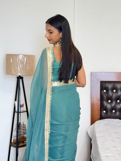 #MBA2028 Madhuri teal 1 min saree and blouse