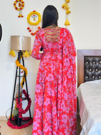 #MBA2030 Red-pink floral anarkali and dupatta