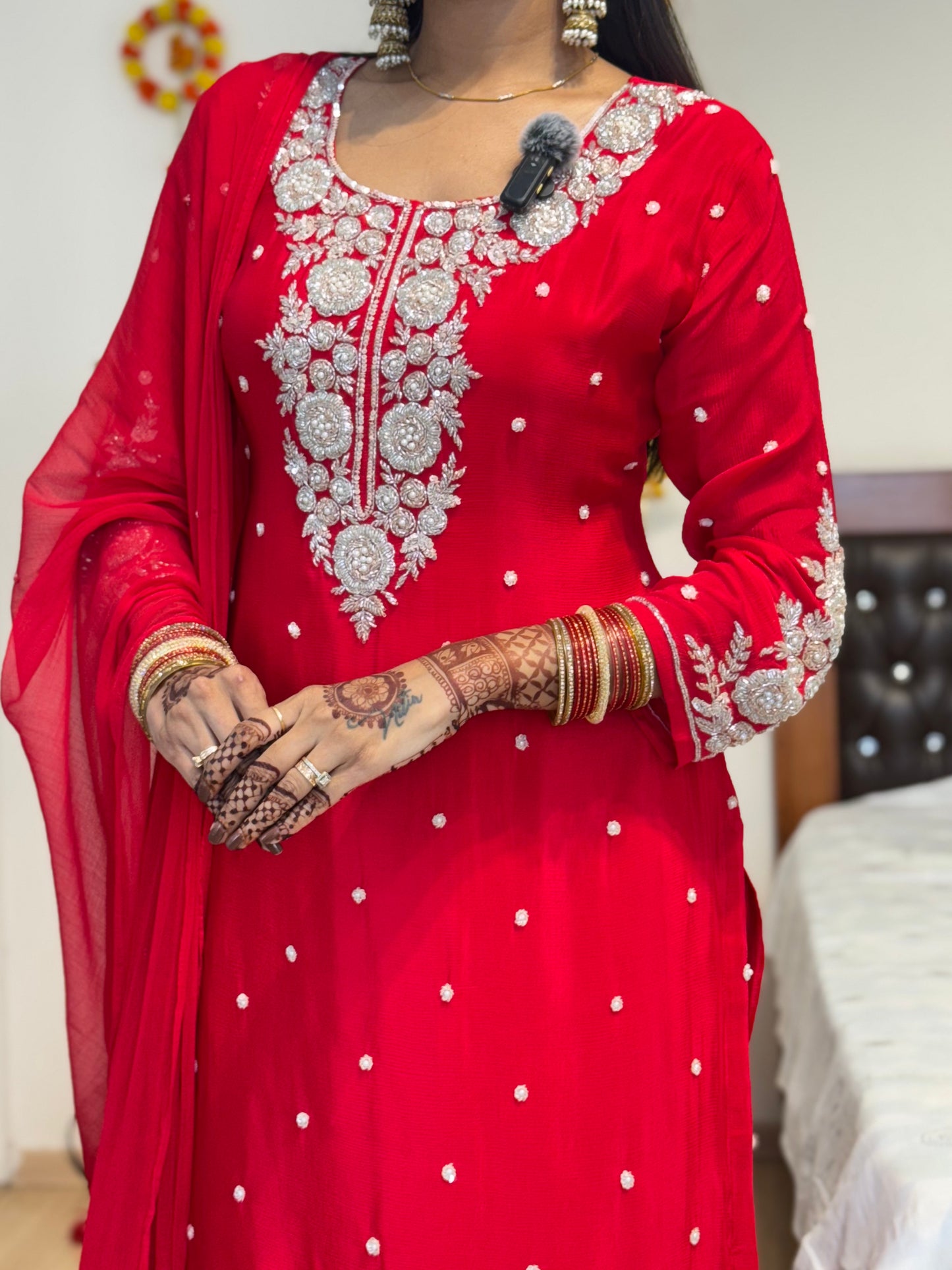 #MBA2032 Red pure chinon suit set