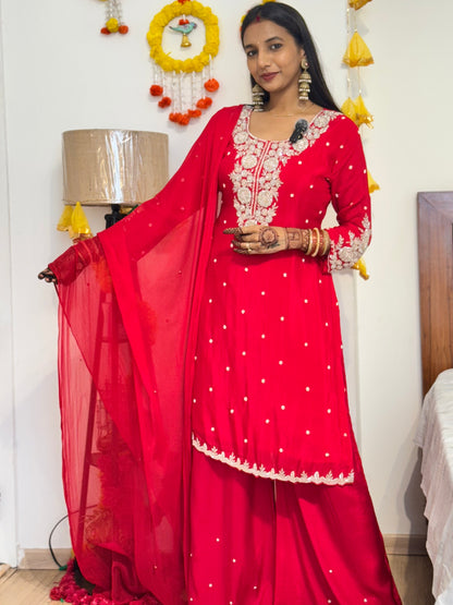 #MBA2032 Red pure chinon suit set