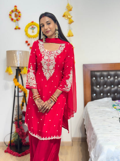 #MBA2032 Red pure chinon suit set