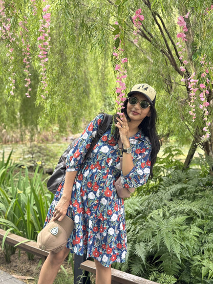 #MBA1896 Blue floral handblock dress