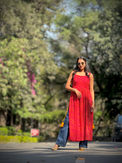 #MBA1913 Leheriya side slit kurti- Pink