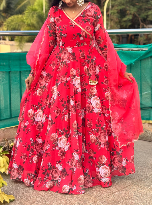 #MBA2149 Red rose angrakha and dupatta