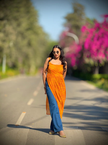 #MBA1912 Leheriya side slit kurti- Yellow