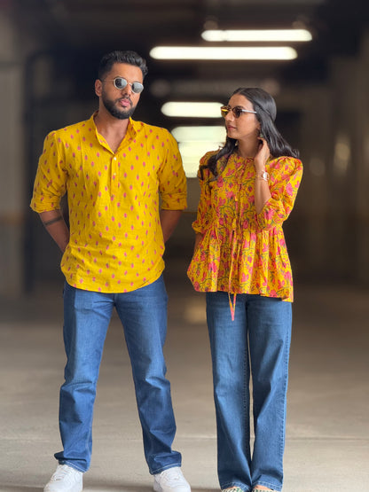 #MBA1920 Yellow floral cotton top