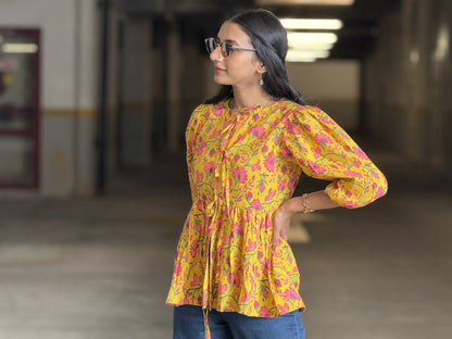 #MBA1920 Yellow floral cotton top