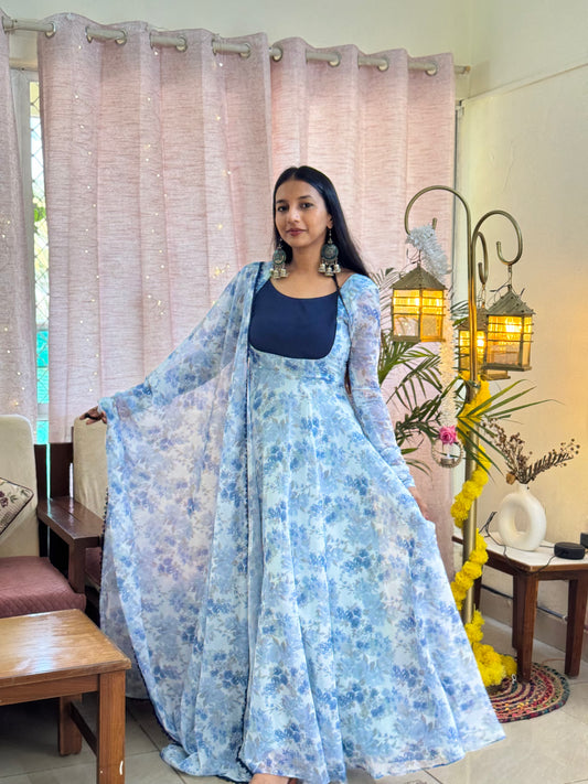 #MBA2104 Baby blue yoke anarkali and dupatta