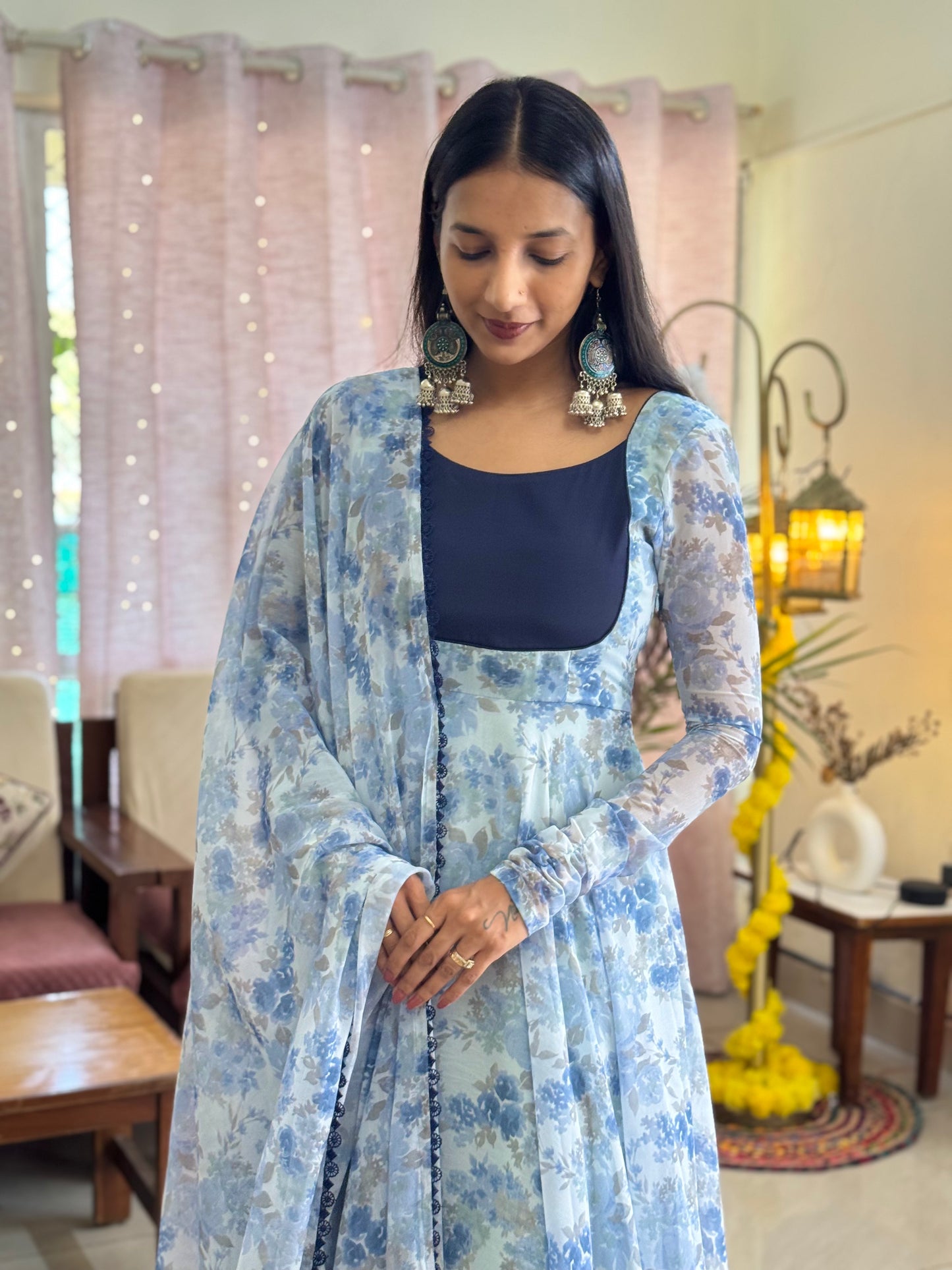 #MBA2104 Baby blue yoke anarkali and dupatta
