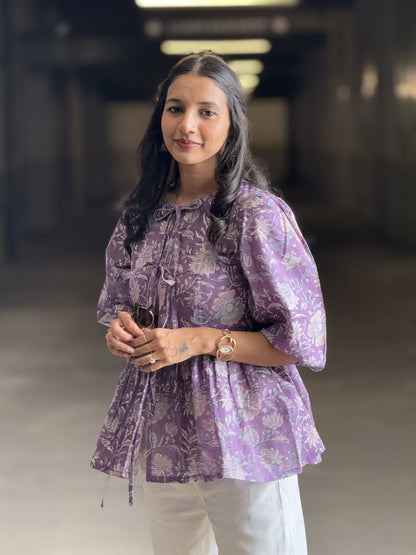 #MBA1921 Purple floral cotton top