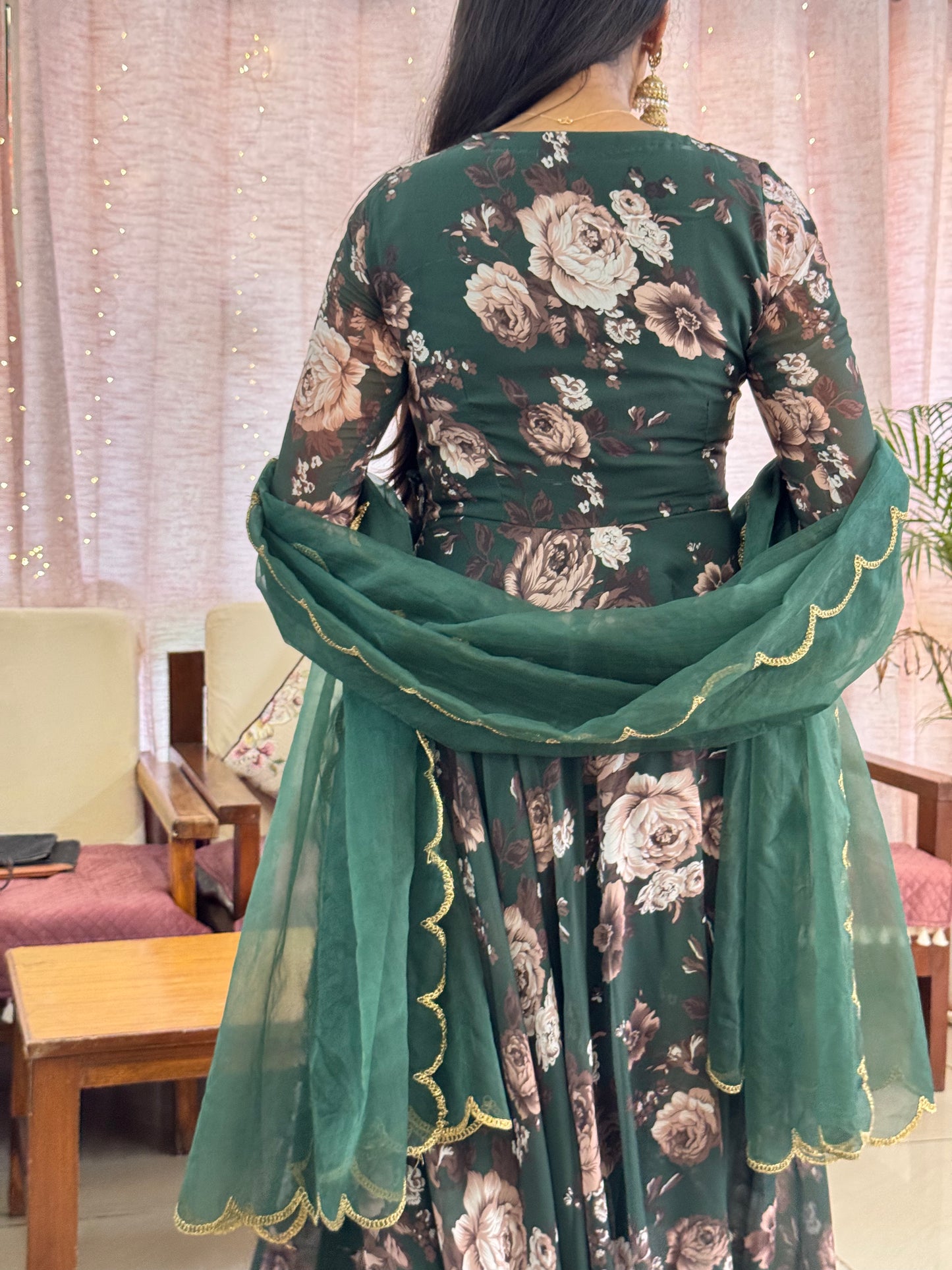 #MBA2106 Bottle green rose angrakha and dupatta