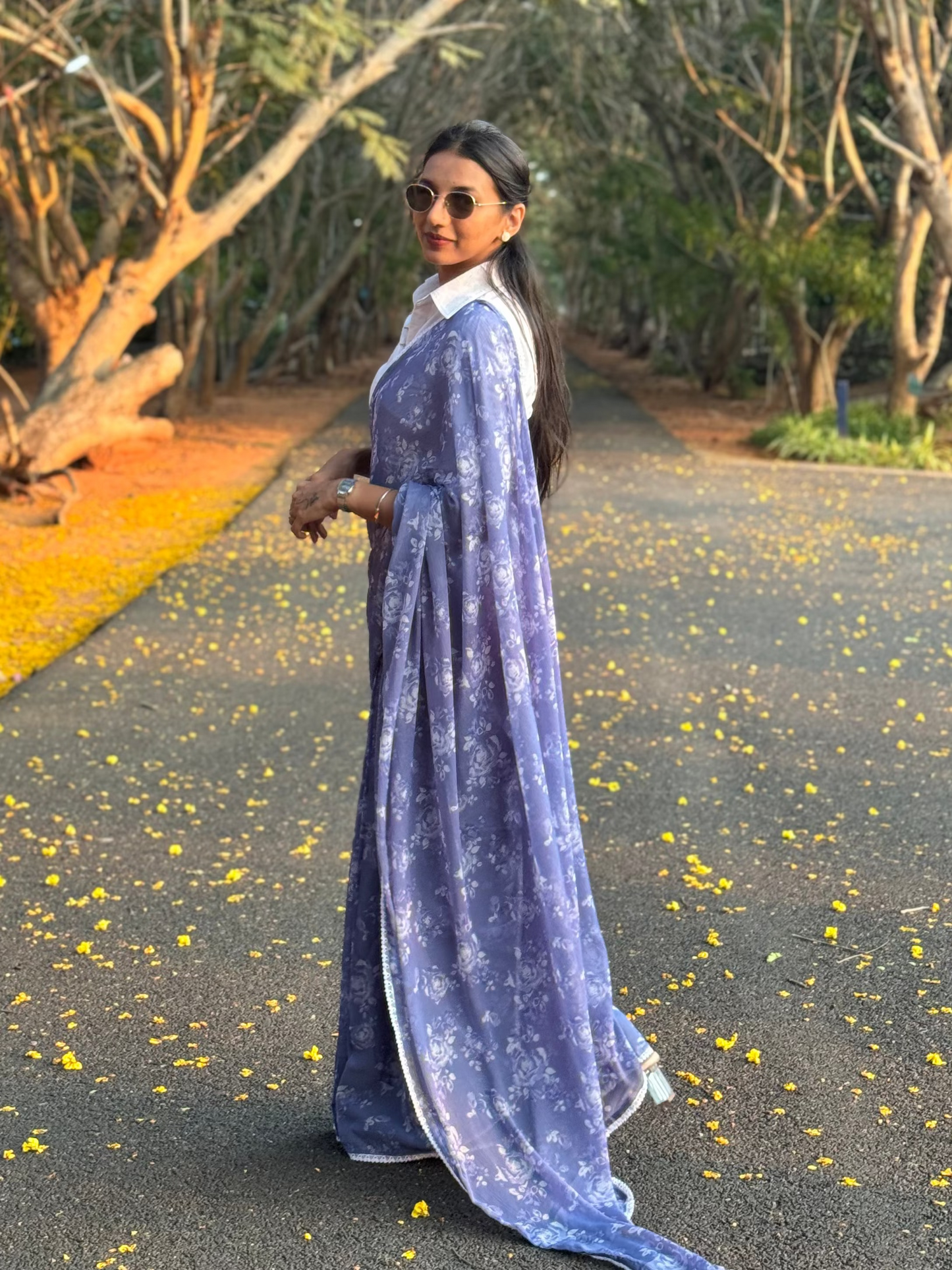 #MBA2107 Powder blue rose 1 min saree (without blouse)