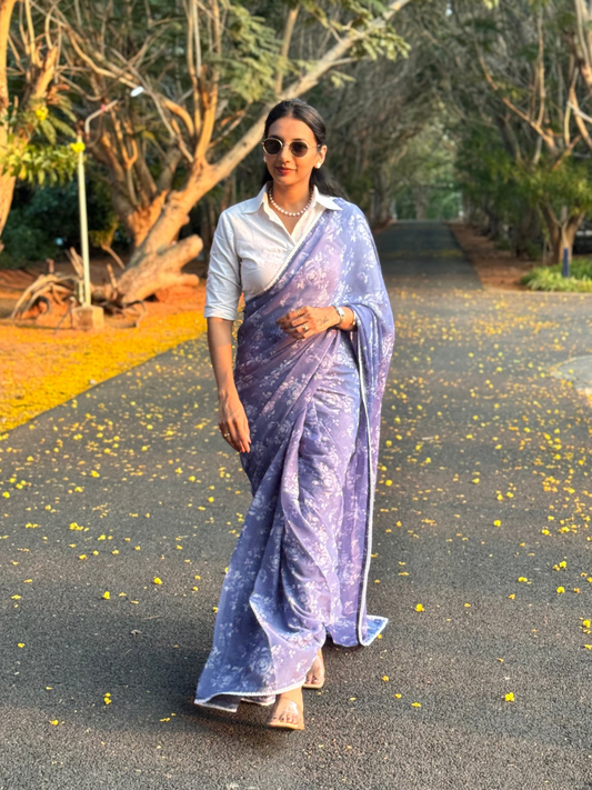 #MBA2107 Powder blue rose 1 min saree (without blouse)