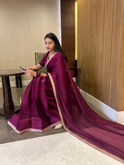 #MBA1640 Karina 1 min saree and blouse- Wine
