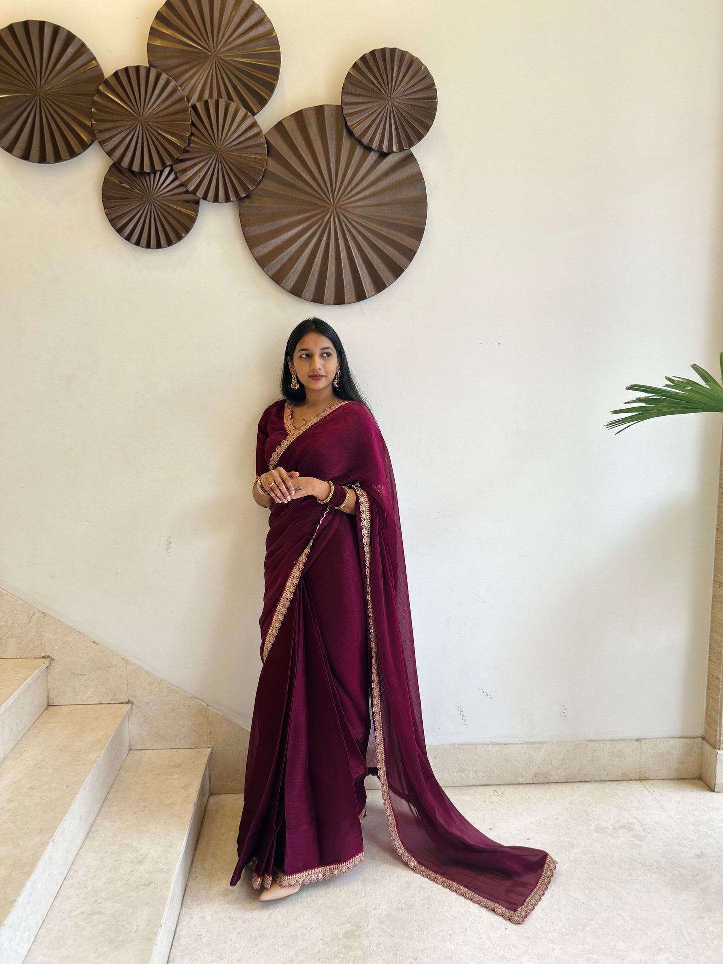 #MBA1640 Karina 1 min saree and blouse- Wine