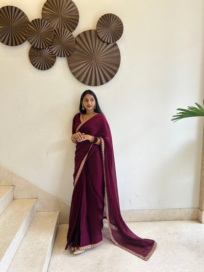 #MBA1640 Karina 1 min saree and blouse- Wine