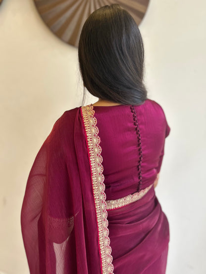 #MBA1640 Karina 1 min saree and blouse- Wine