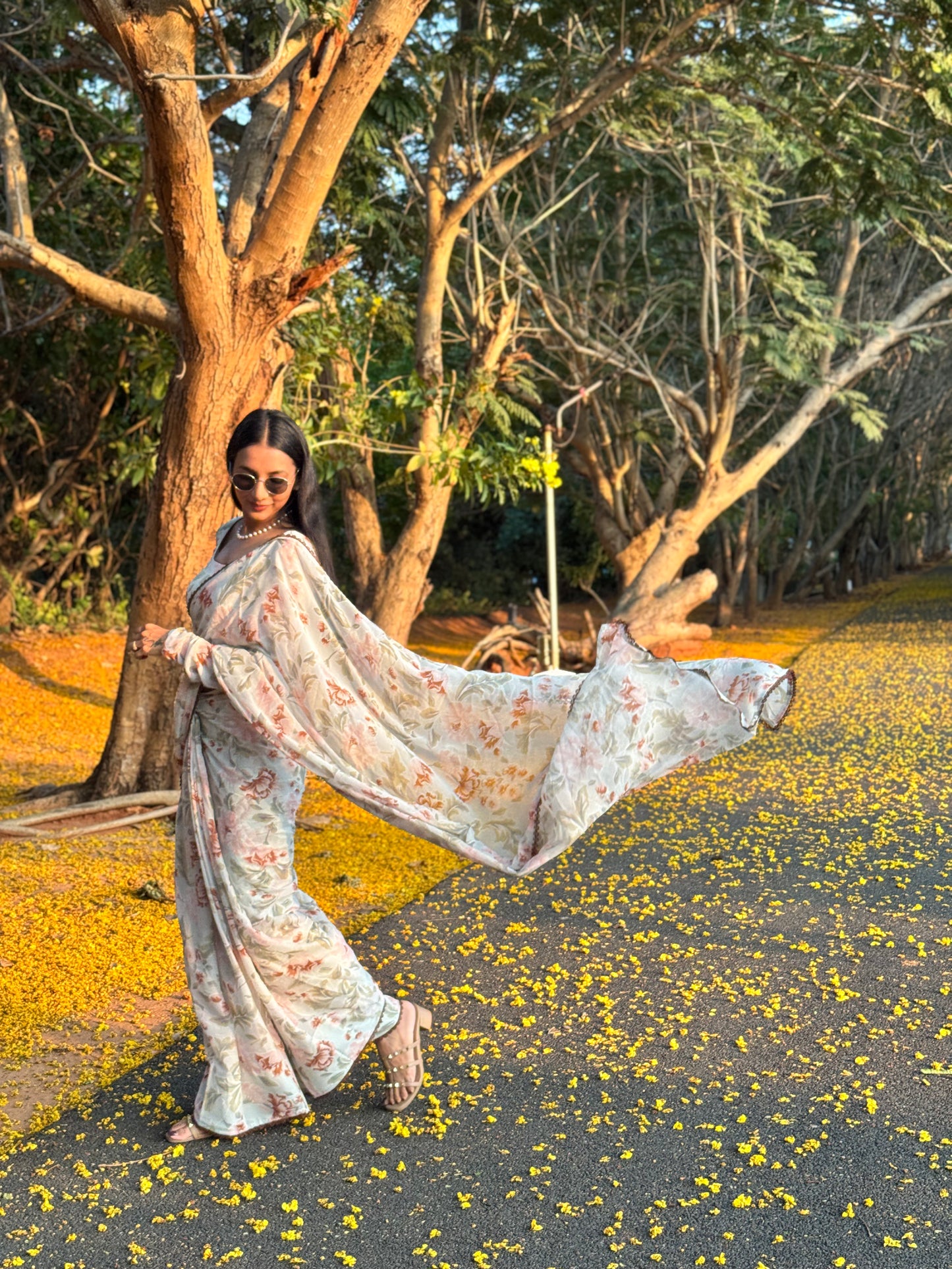 #MBA2111 Soft mint green floral 1 min saree and blouse