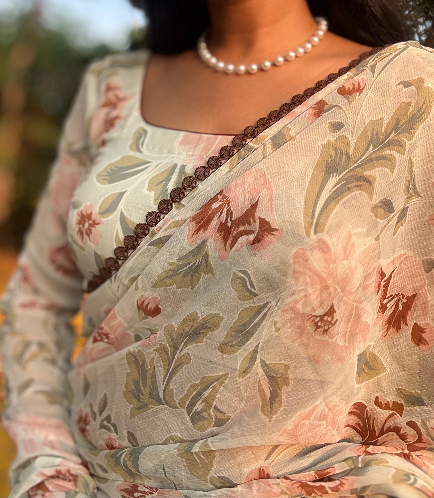 #MBA2111 Soft mint green floral 1 min saree and blouse