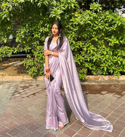 #MBA1644 Tissue silk 1 min saree and blouse-Lavender