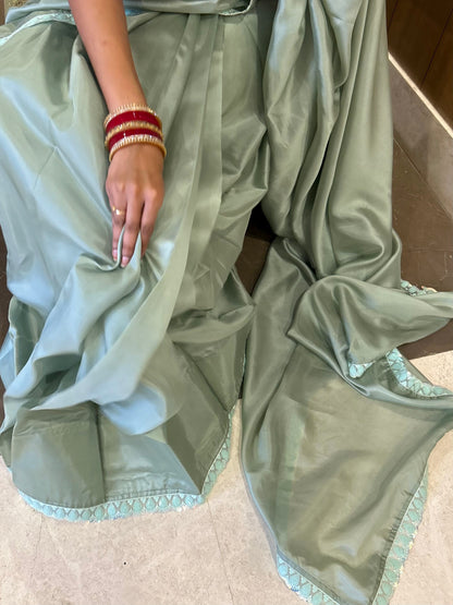 #MBA1643 Tissue silk 1 min saree and blouse- Pastel green