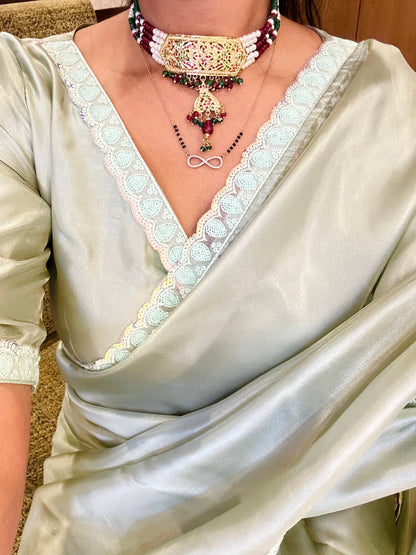 #MBA1643 Tissue silk 1 min saree and blouse- Pastel green