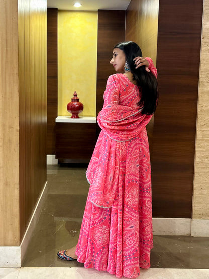 #MBA1632 Jhilmil pink without hand embroidery anarkali and dupatta