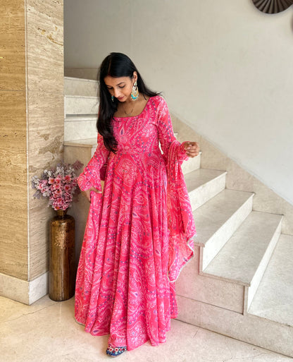 #MBA1632 Jhilmil pink without hand embroidery anarkali and dupatta