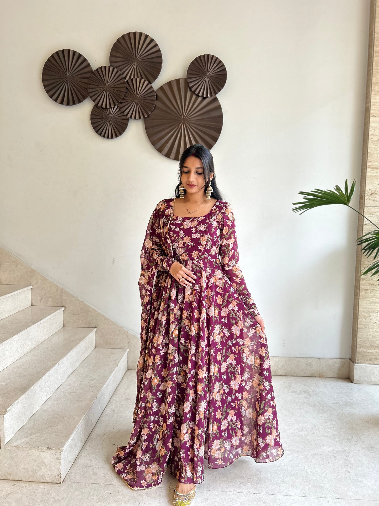 #MBA1945 Plum wine floral anarkali and dupatta