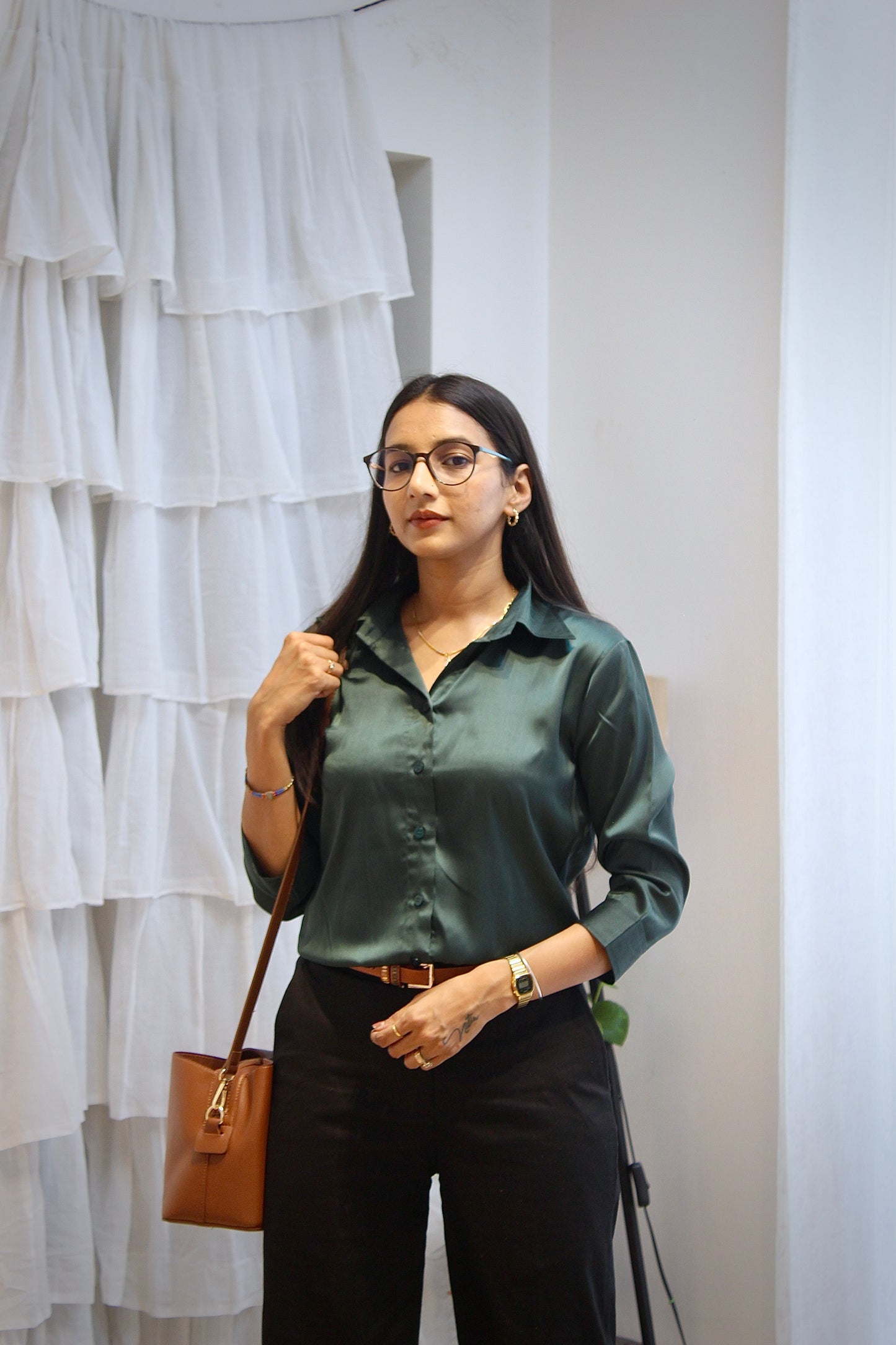 #MBA1930 Luxe formal satin shirt- bottle green