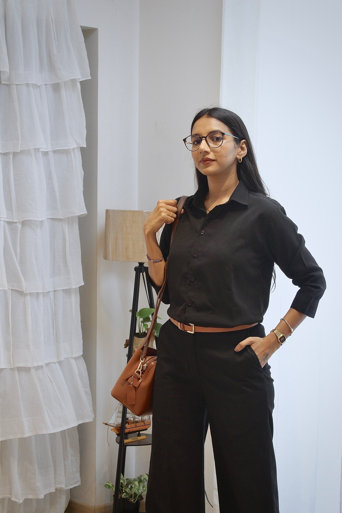 #MBA1933 Luxe formal satin shirt- Black