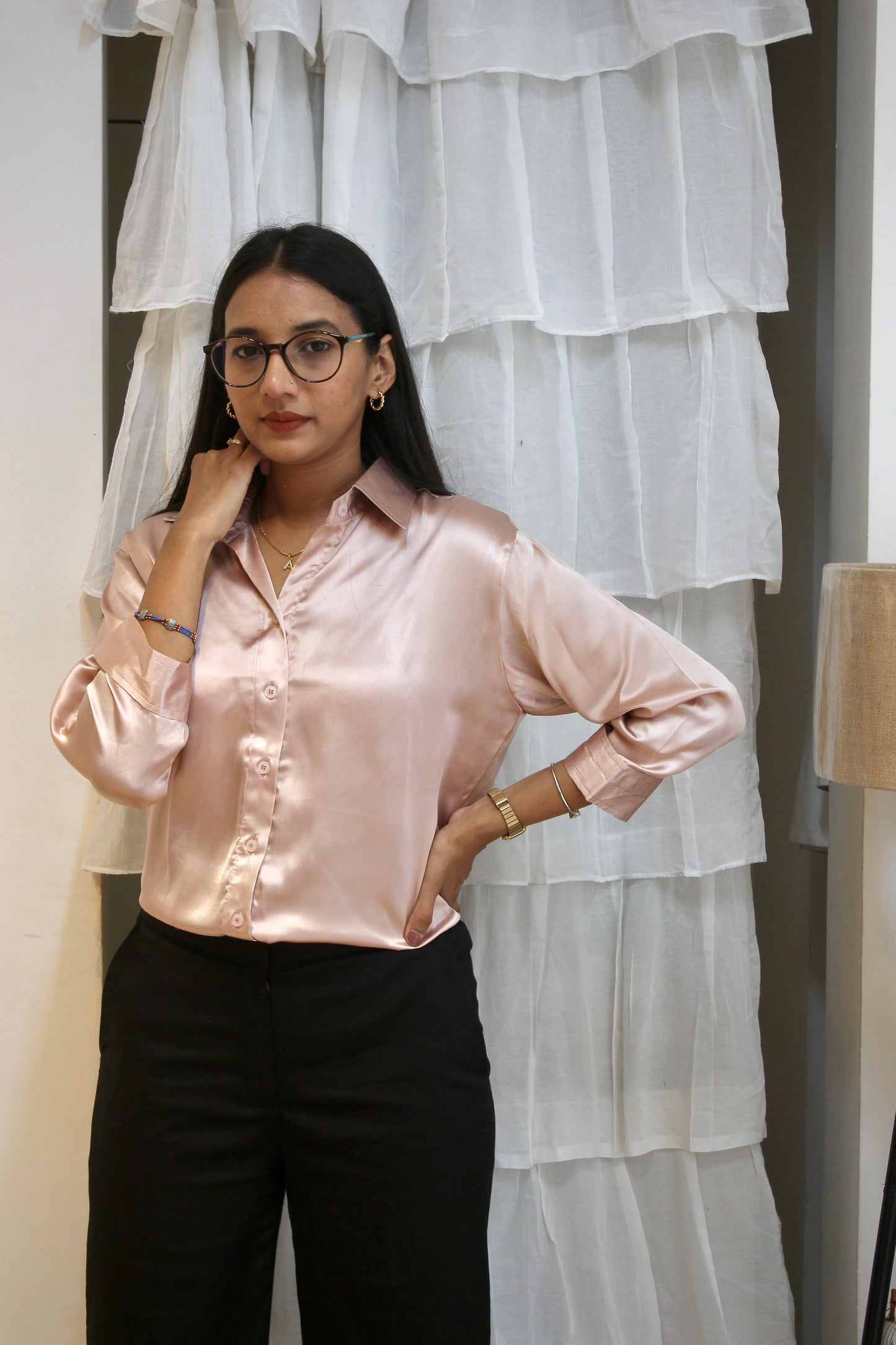 #MBA1934 Luxe formal satin shirt- Peach