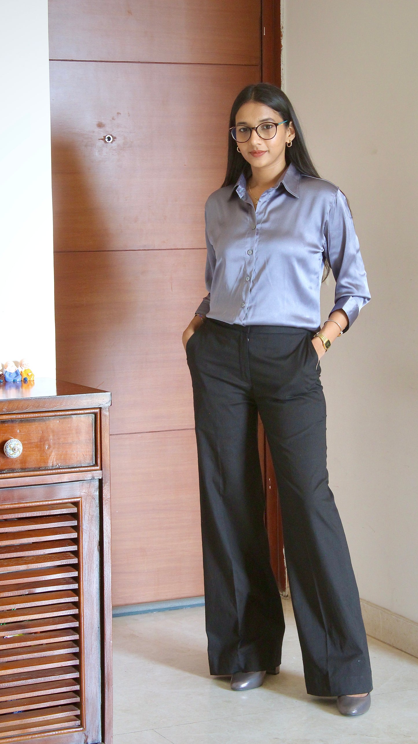 #MBA1937 Luxe formal satin shirt- Grey