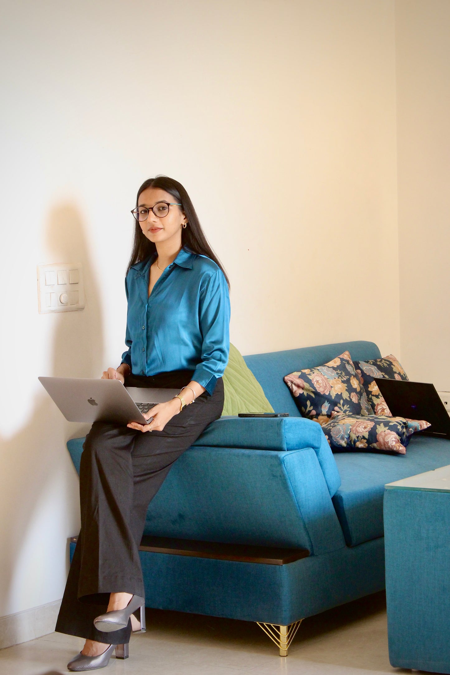 #MBA1935 Luxe formal satin shirt- Blue