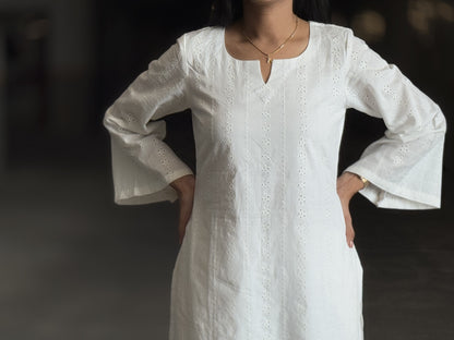 #MBA1933 Hakoba pure cotton Kurti- white