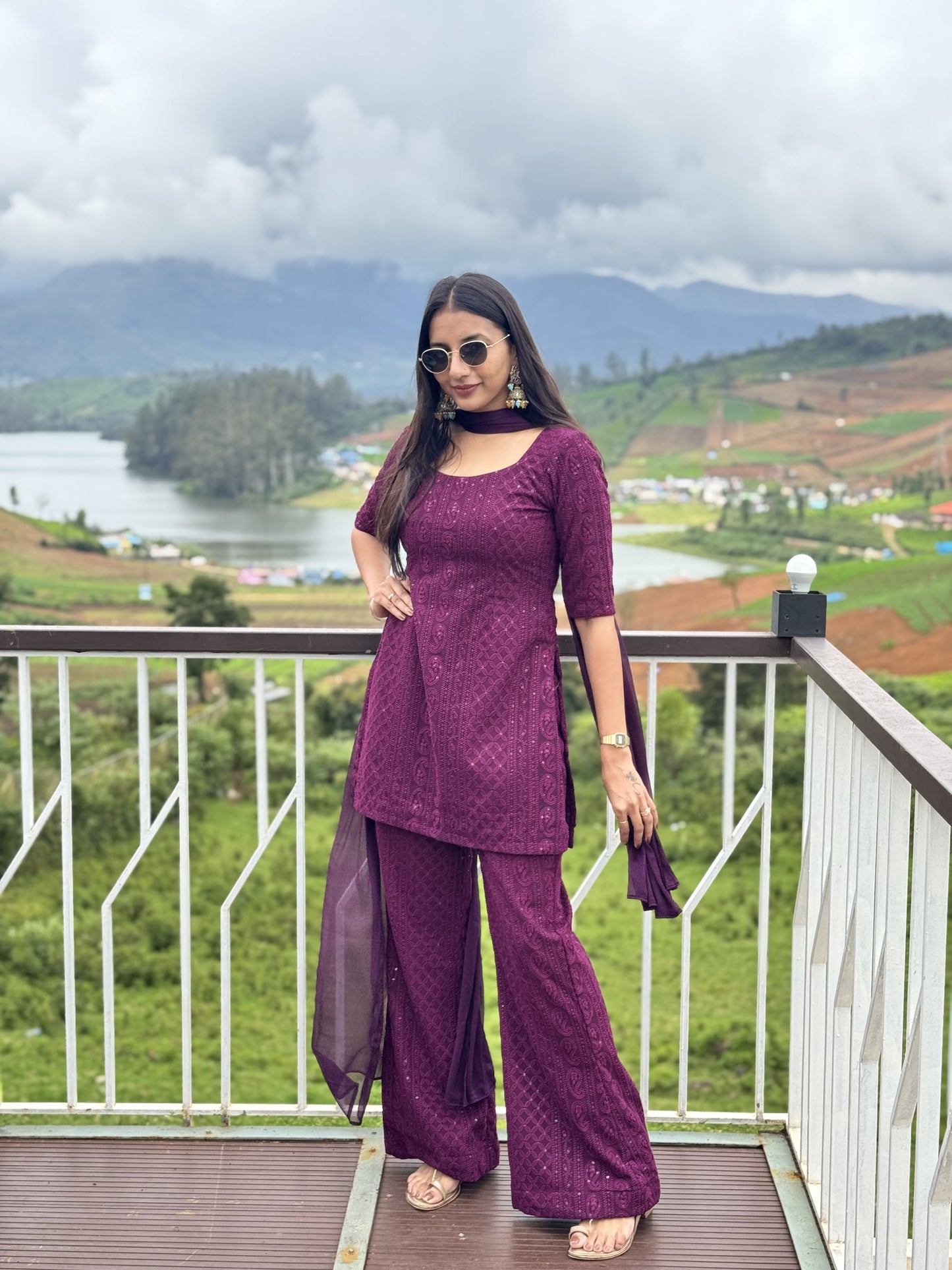 #MBA2036 Sequin embroidery ethnic co-ord set- Wine
