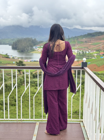 #MBA2036 Sequin embroidery ethnic co-ord set- Wine