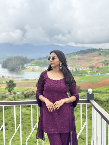 #MBA2036 Sequin embroidery ethnic co-ord set- Wine