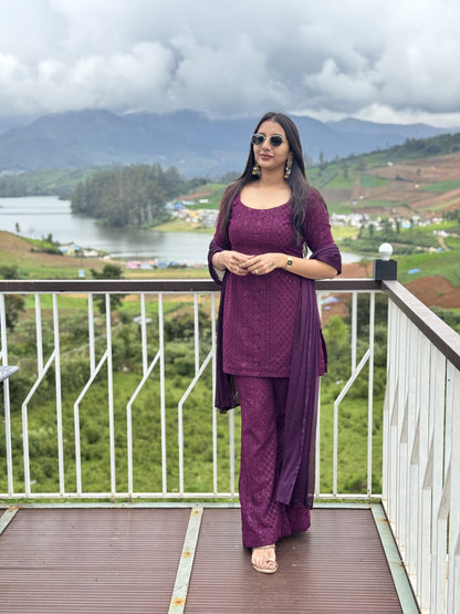 #MBA2036 Sequin embroidery ethnic co-ord set- Wine