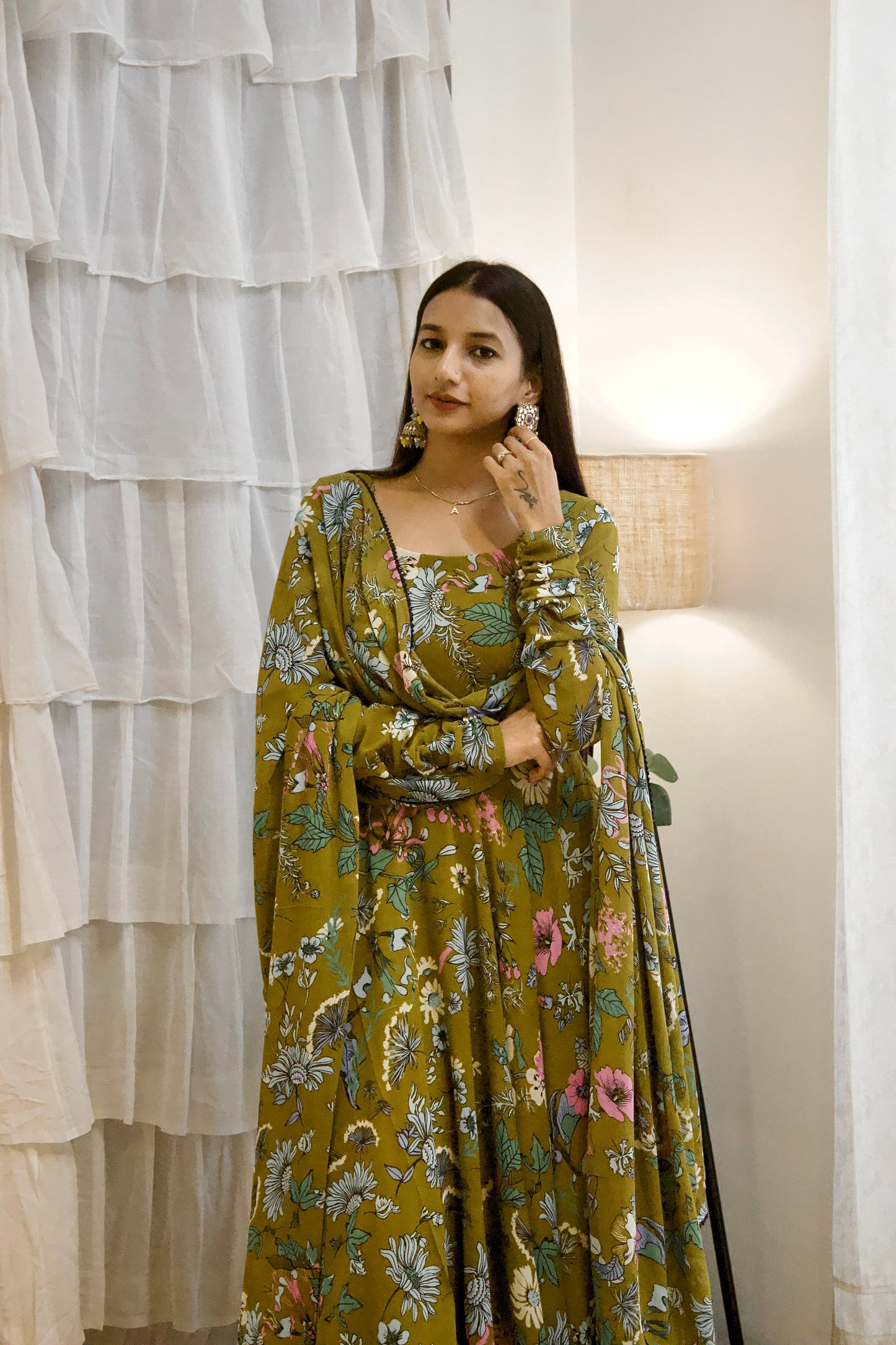 #MBA1948 Mehendi floral anarkali and dupatta